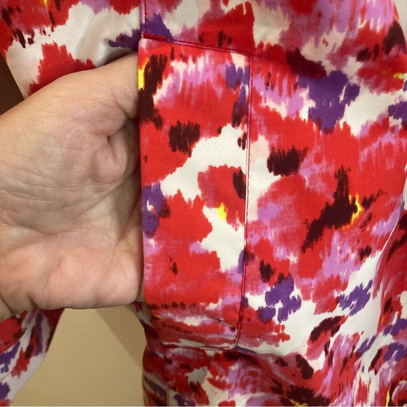 LANDS’ END Sz L Floral Buttoned Pockets Lined Knee Length Raincoat Trenchcoat - Picture 7 of 14